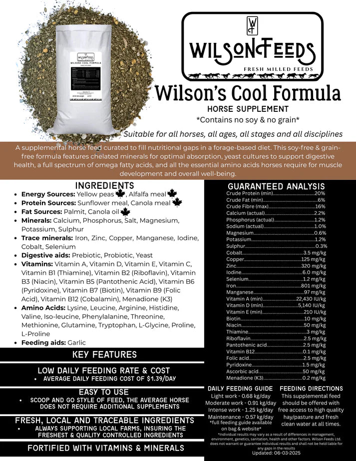 Wilson's Cool Formula | Grain-Free Soy-Free Horse Feed | 20 kg