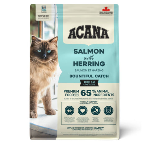 A front view of Acana Bountiful Catch 1.8kg Dry Cat Food on a white background