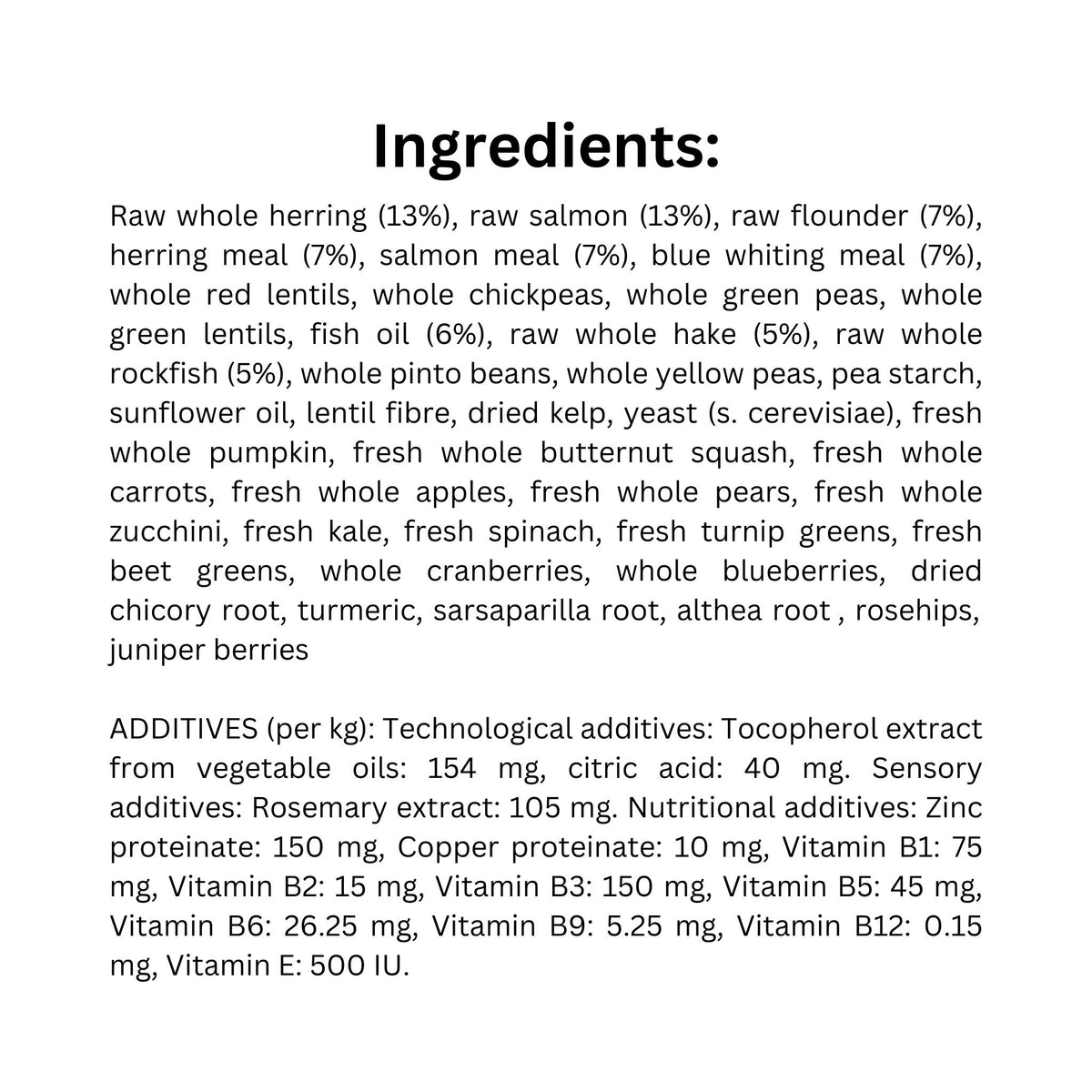 List of Ingredients of Acana Pacifica Recipe Dry Dog Food 2kg
