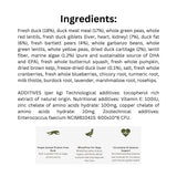 List of Ingredients of Acana Singles Limited Ingredient Free Run Duck Dry Dog Food with icons