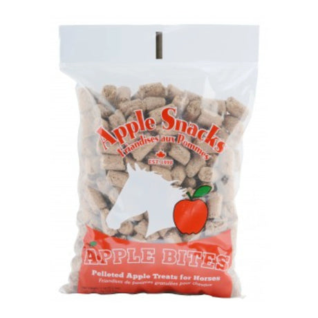 Front view of Apple Bites apple snacks horse treats in a resealable bag on a white background