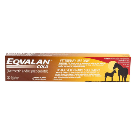 Front view of Eqvalan Gold Horse Dewormer oral paste 7.4g on a white background