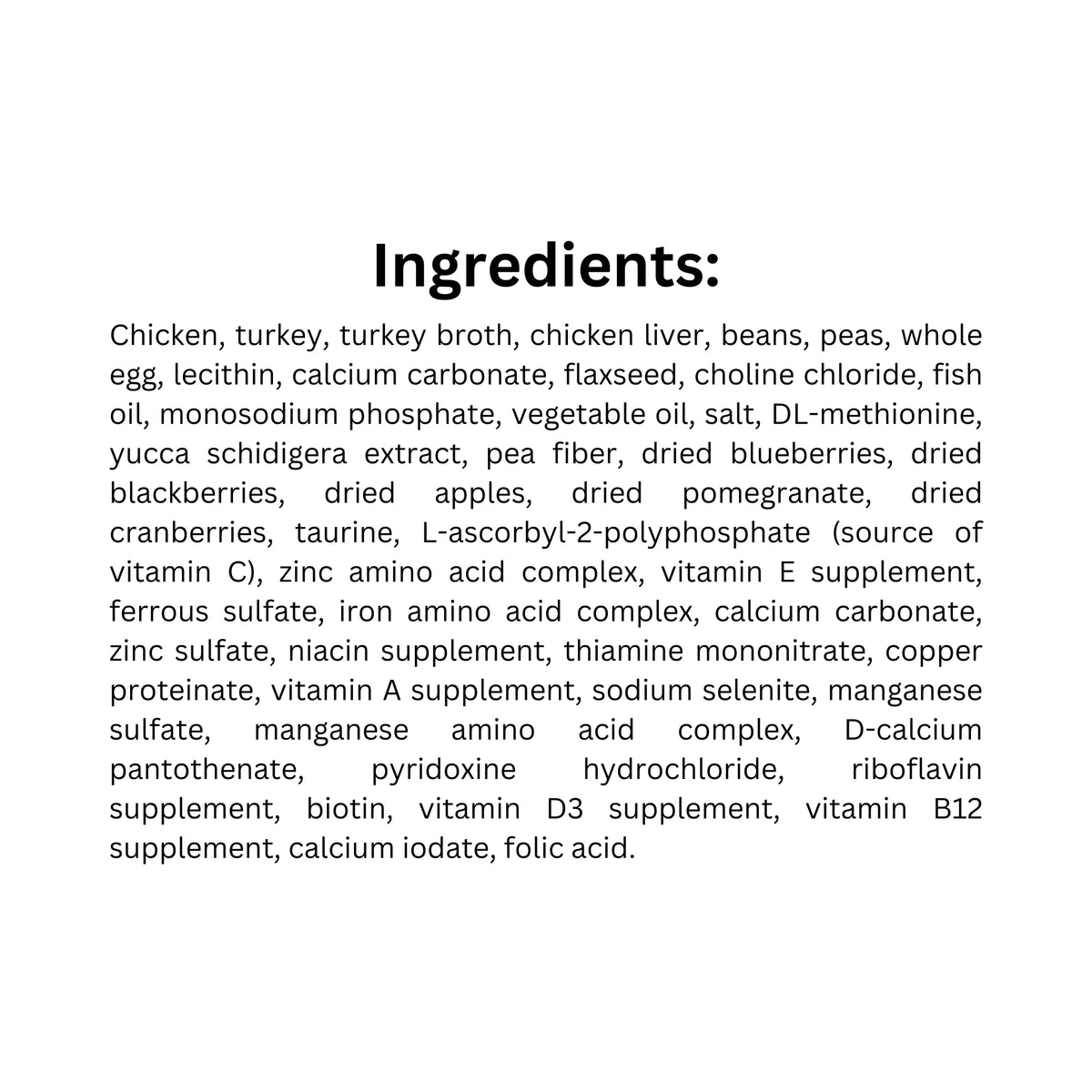 List of Ingredients of Boreal Chicken & Turkey Cat Food 369g