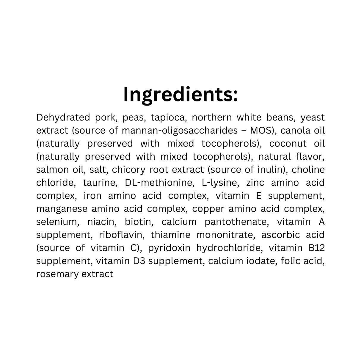 List of ingredients of Boreal Functional Limited Ingredient Pork Dog Food