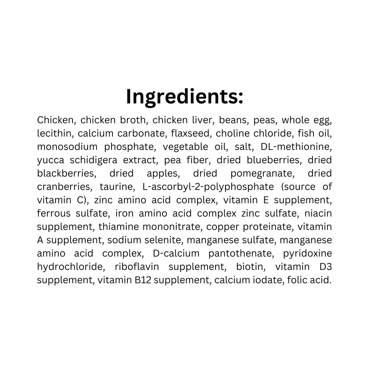 List of ingredients for Boreal grain free chicken cobb and liver cat food