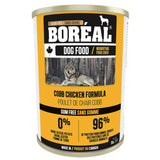 A front view of Boreal Grain Free Cobb Chicken Dog Food on a white background