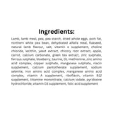List of ingredients on Boreal Original Grain Free Lamb Dog Food