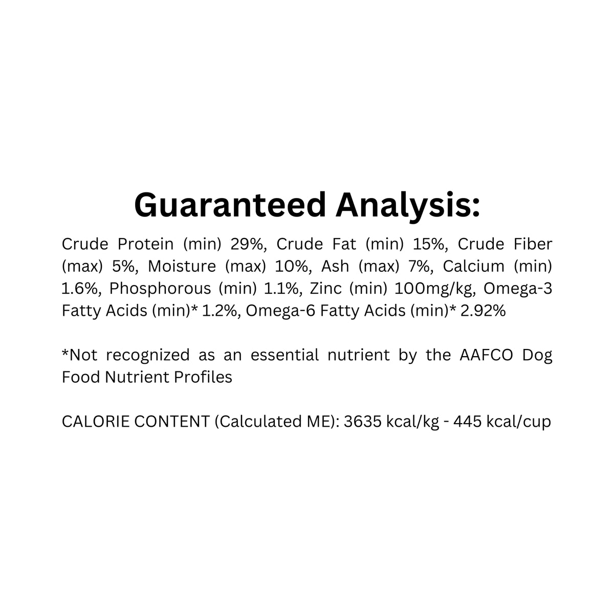 Guaranteed analysis panel of Boreal Original Grain Free Salmon Dog Food