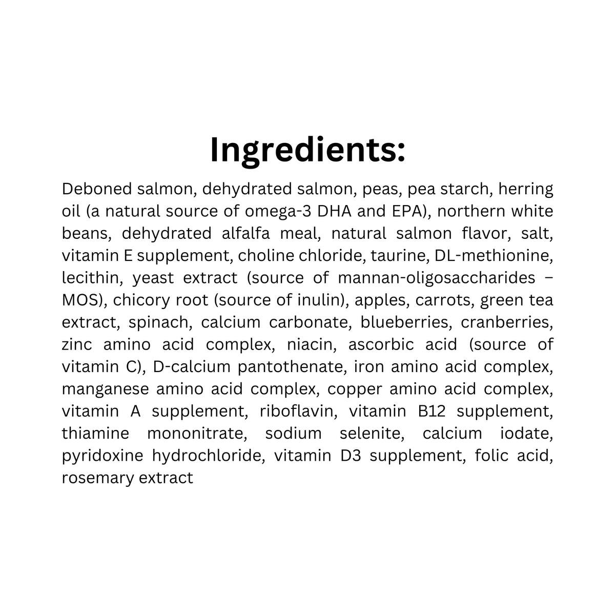 Ingredient list of Boreal Original Grain Free Salmon Dog Food