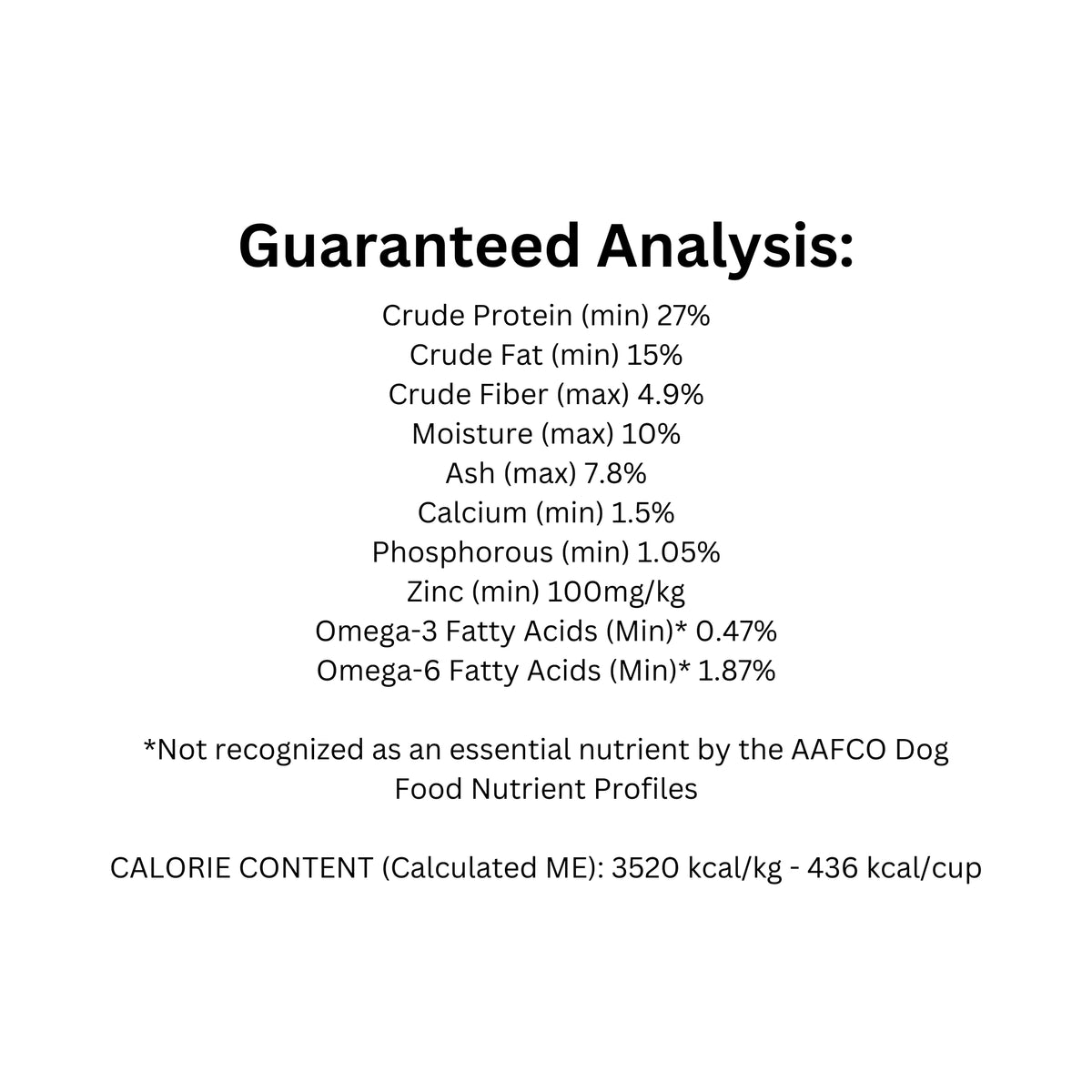 Guaranteed analysis panel of Boreal Proper All Breed Ocean Fish Dog Food