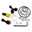 Close-up of Braber Equipment backpack sprayer repair kit components on a white background