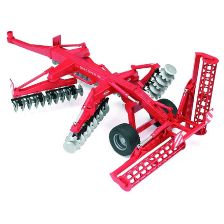 A close-up view of Bruder Kuhn Discover XL Disc Harrow Bruder toy on a white background