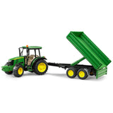 Close-up view of Bruder 5115 M with Tipping Trailer John Deere Toy on a white background