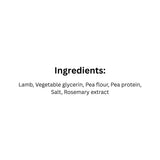 Ingredients list of Canada Fresh Lamb Dog Treats showing natural, meat-rich formulation.