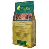 A front view of Canadian Naturals Turkey and Salmon Dog Food for small breeds on a white background