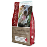 A front view of Canadian Naturals Pork and Brown Rice Recipe Dog Food on a white background