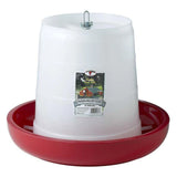 Front view of Little Giant Plastic Hanging Chicken Feeder 22 pounds on a white background