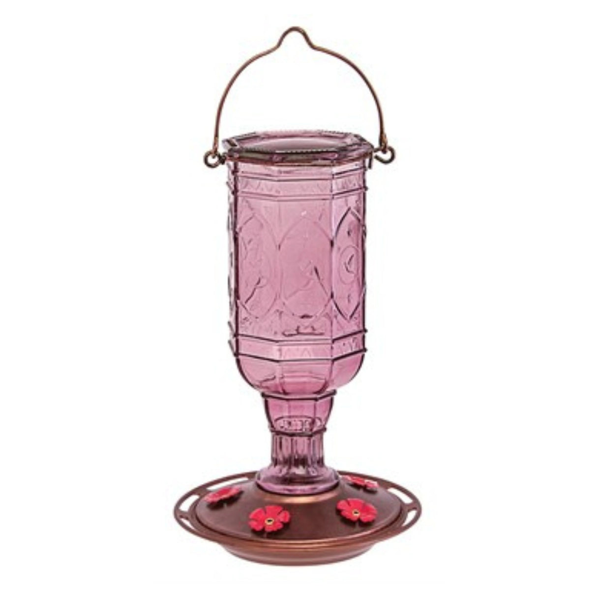 Front view of Classic Brands Hummingbird Feeder jewel glass amethyst on white background