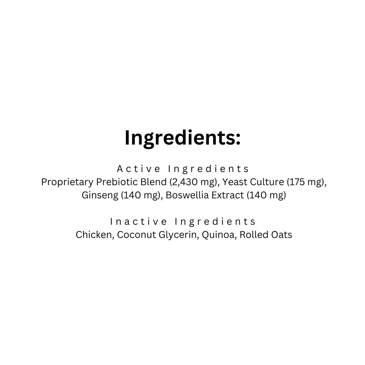 List of ingredients for Crumps’ Naturals Gutsy Happy Bites dog treats