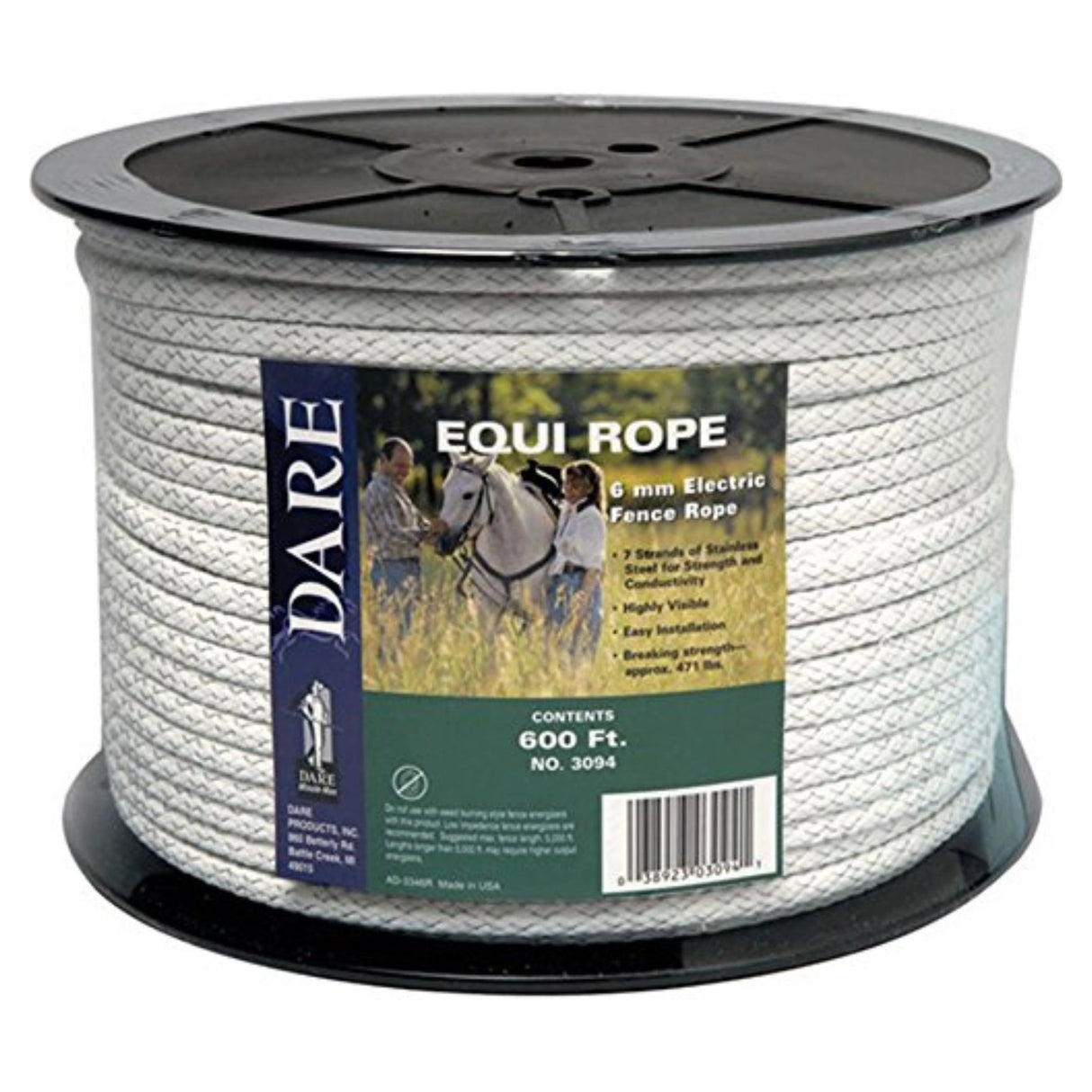 A front view of Dare Equine Fencing braided poly wire on a white background
