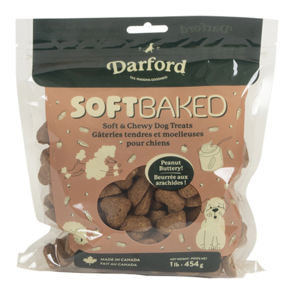 Front view of Darford Peanut Buttery Soft Baked Dog Treats on a white background