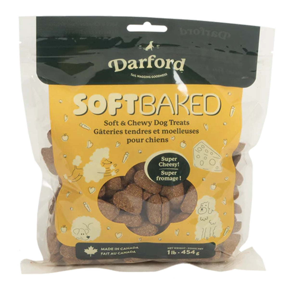 Front view of Darford Soft Baked Super Cheesy Dog Treat on a white background