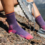 Darn Tough Women's Hiking Socks Micro Crew Midweight being worn outdoors in Kamloops British Columbia trails