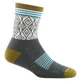 Close-up of Darn Tough Women's Sobo Micro Crew Lightweight Hiking Socks in Gray on a white background