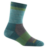 A close-up view of Darn Tough Women's Heady Betty Micro Crew Lightweight Hiking Socks in Aqua on a white background