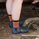 Darn Tough Women's Heady Betty Micro Crew Lightweight Hiking Socks being worn on a hiking trail in Kamloops, British Columbia