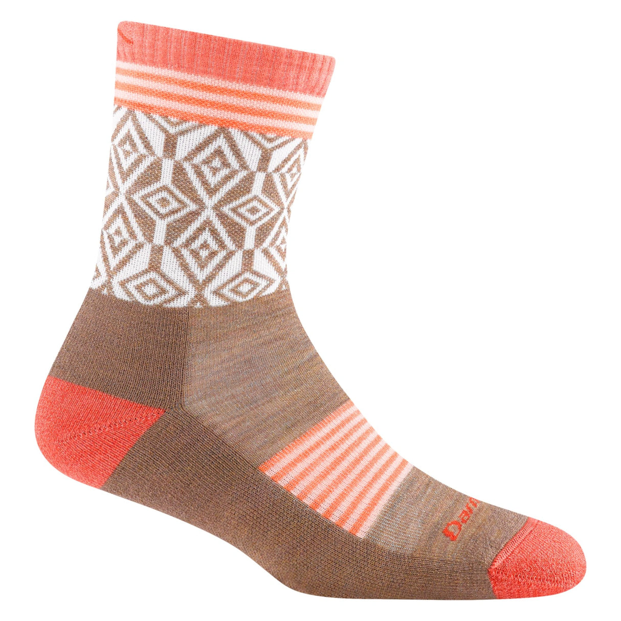 Close-up of Darn Tough Women's Sobo Micro Crew Lightweight Hiking Socks in Bark on a white background