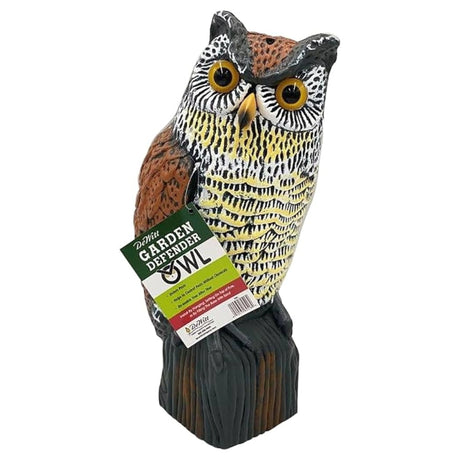 Front view of De Witt Garden Defender Owl garden decor on a white background