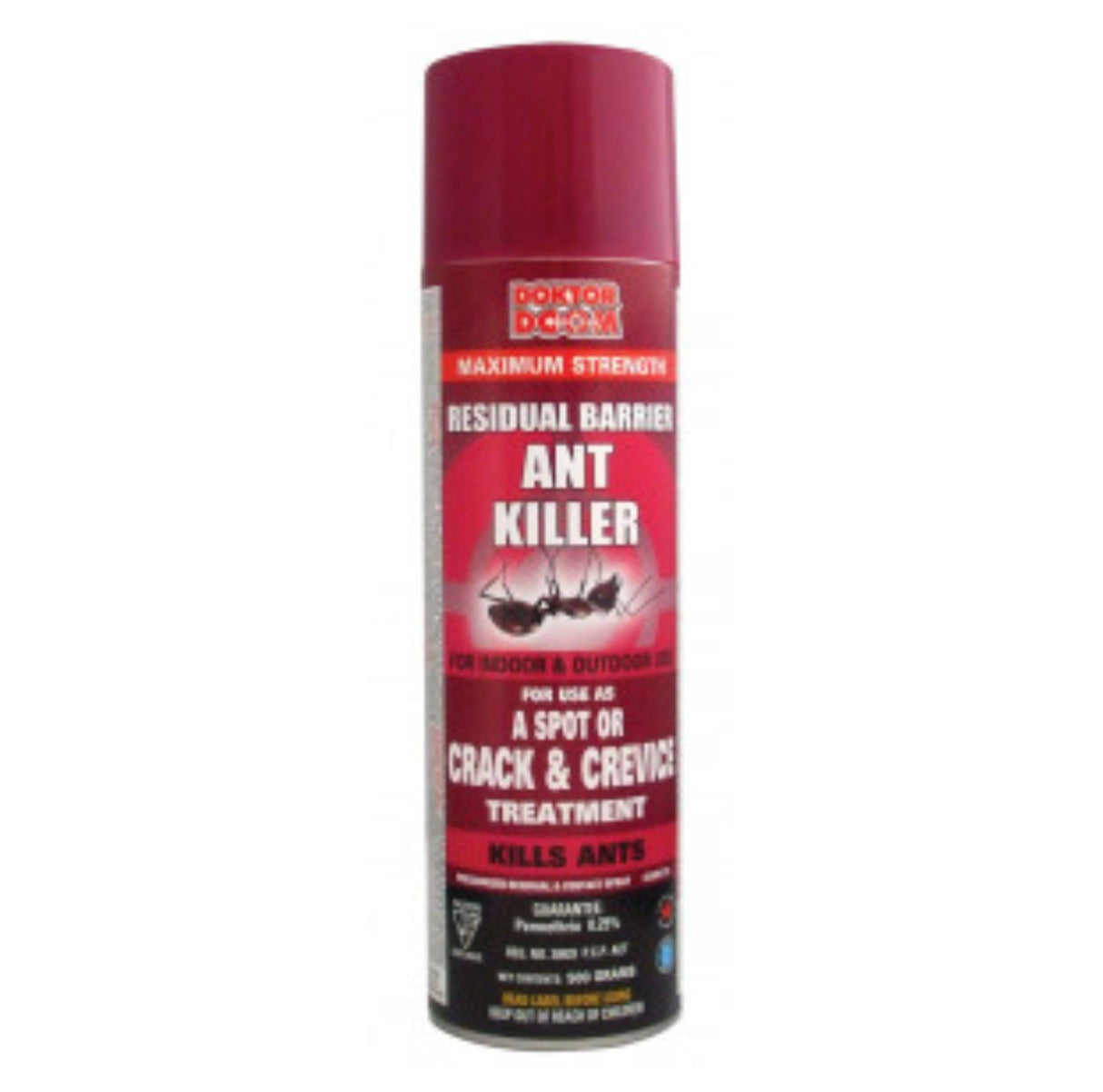 Front view of Doktor Doom Maximum Strength Residual Barrier Ant Killer 515g Insecticides on a white background