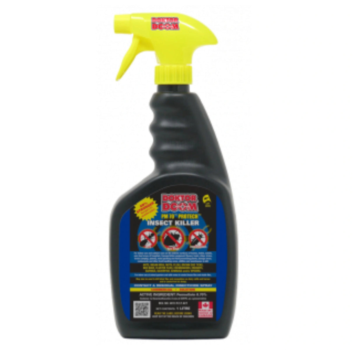 Front view of Doktor Doom PM 70 Protech Insect Killer 1 Litre Insecticides on a white background