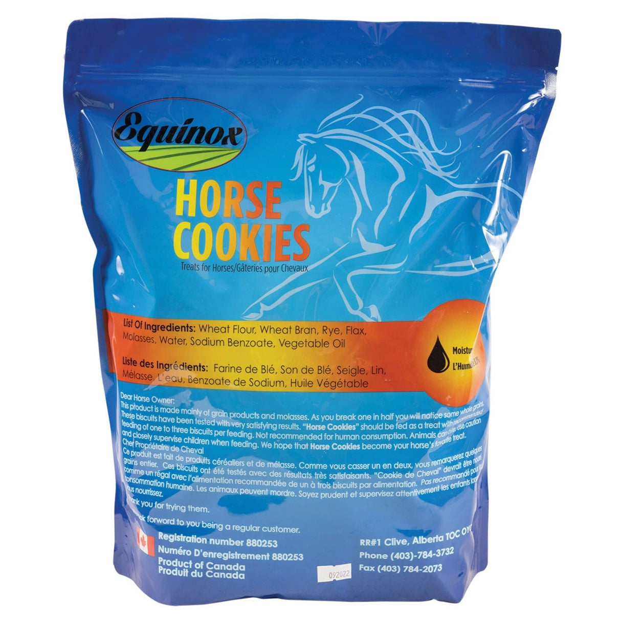 Back view of Equinox Horse Cookies showing product label on white background