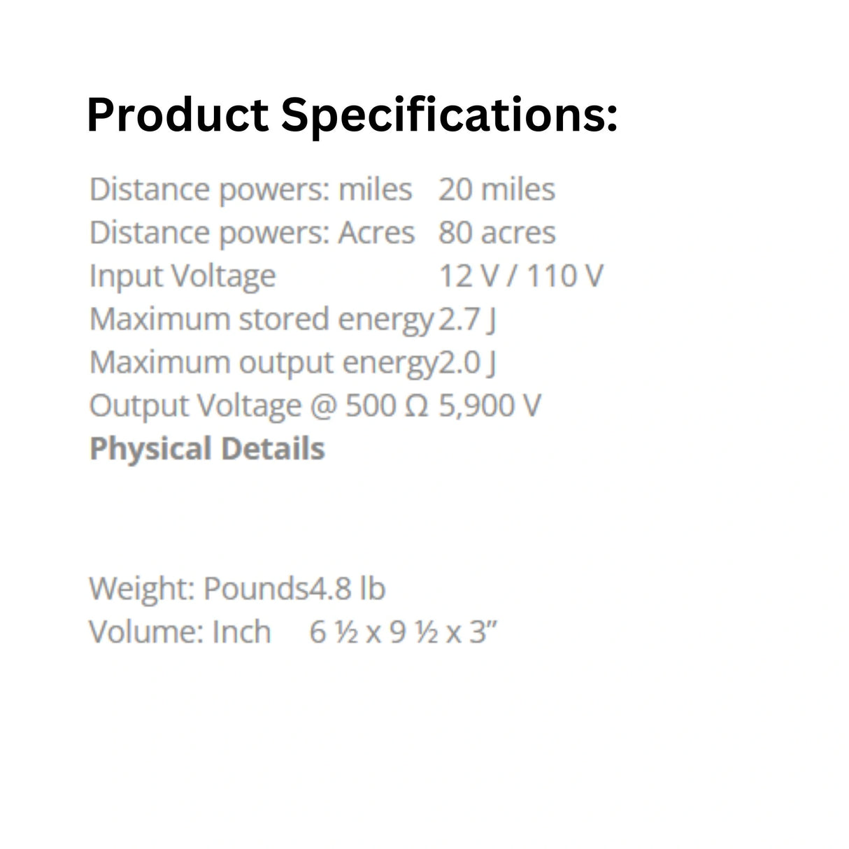 Product specification of Speedrite Fence Energizer Electric Fence 2000 Dual Powered 20 Mile