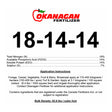 A close-up view of Okanagan Fertilizer 18-14-14 25kg Fertilizer Label