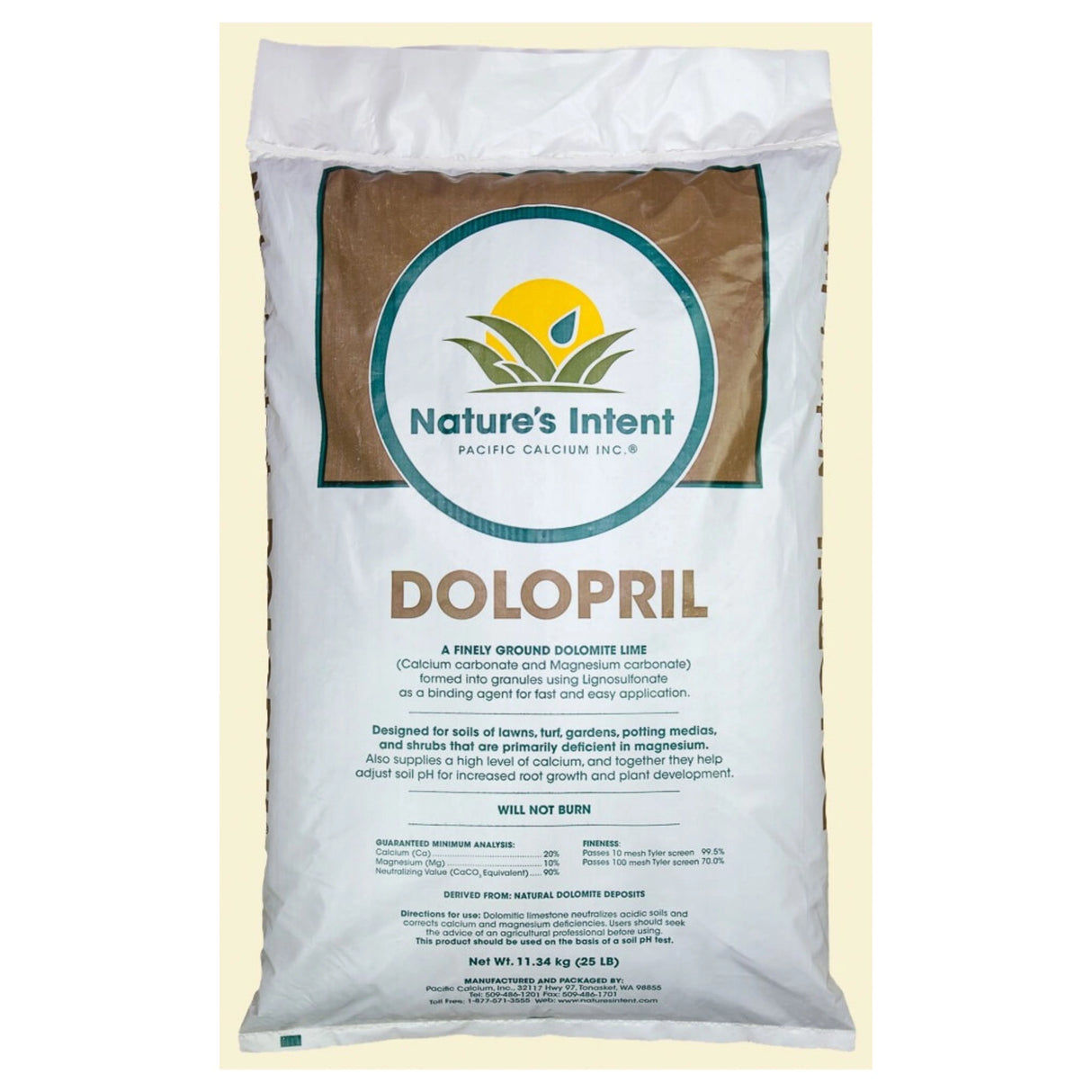 Front view of Nature's Intent fertilizer granulated dolomite lime 50 lbs on a white background