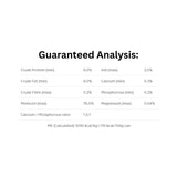 Guaranteed Analysis chart for First Mate Pork and Apple Formula Grain Free Cat Food highlighting protein and nutrient content