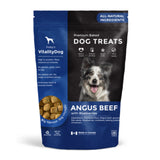 Front view of Foley’s premium baked Angus beef dog treats on a white background