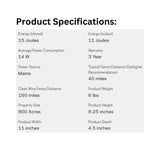 Gallagher M1500 Mains Fence Energizer product specifications on a white background