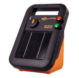 Front view of Gallagher S20 Solar Portable Fence Energizer on a white background