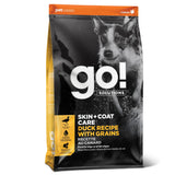 A front view of Go! Solutions Dog Food, Skin and Coat Care Duck with Grains 22lb bag