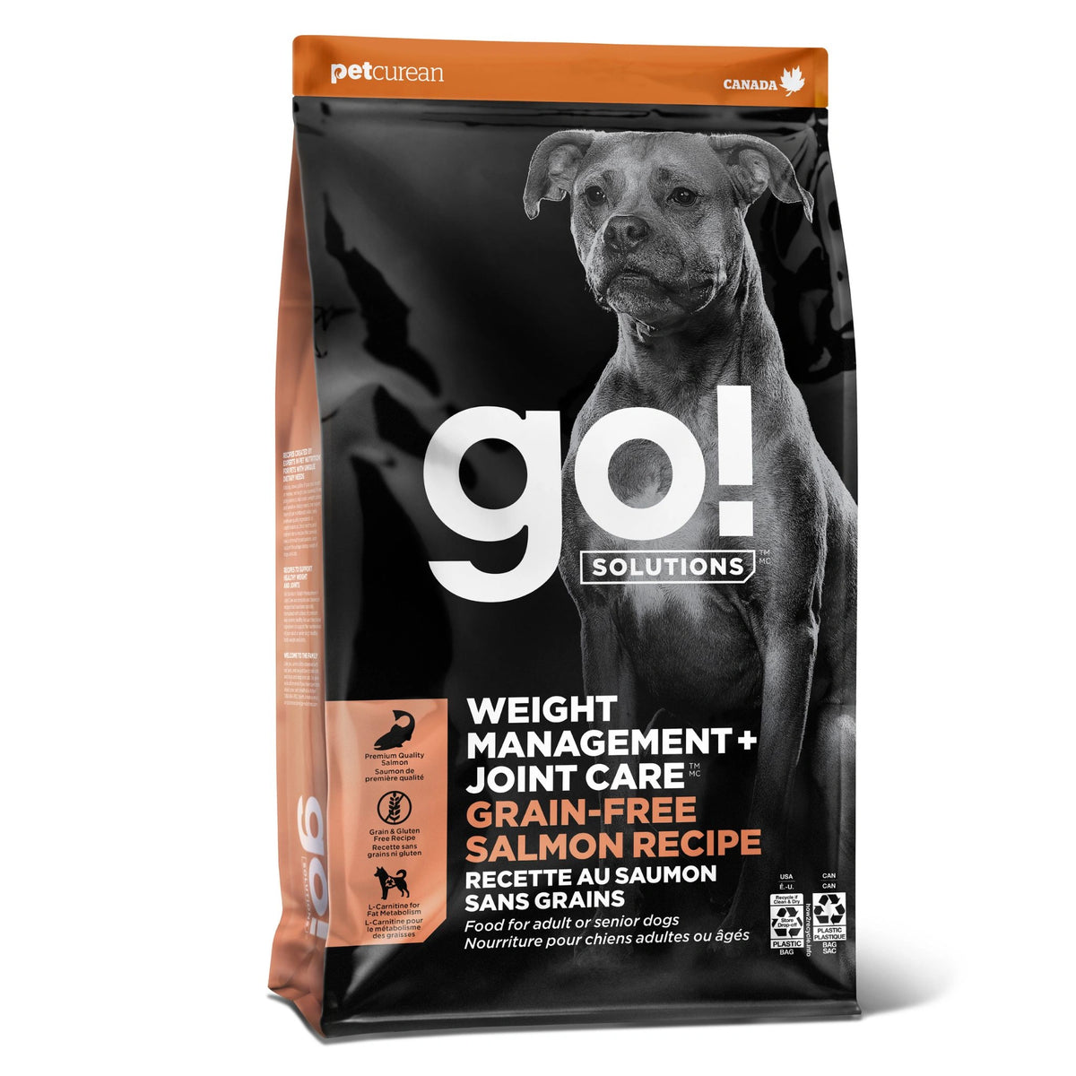  A clear front view of Go! Solutions Weight Management and Joint Care Salmon Dry Dog Food, 3.5lb bag