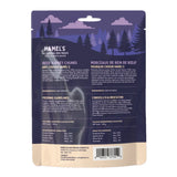 Back view of Hamel’s freeze-dried beef kidney chunks dog treats showing packaging and nutritional information on a white background
