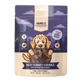 Front view of Hamel’s freeze-dried beef kidney chunks dog treats 100g on a white background