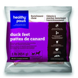 A front view of Healthy Paws Enrichment Chew Duck Feet Pet Treats on a white background