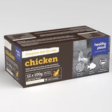 A front view of Healthy Paws Feline Complete Chicken Cat Food on a white background