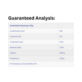 Guaranteed analysis chart for Healthy Paws Feline Complete Raw Beef Cat Food