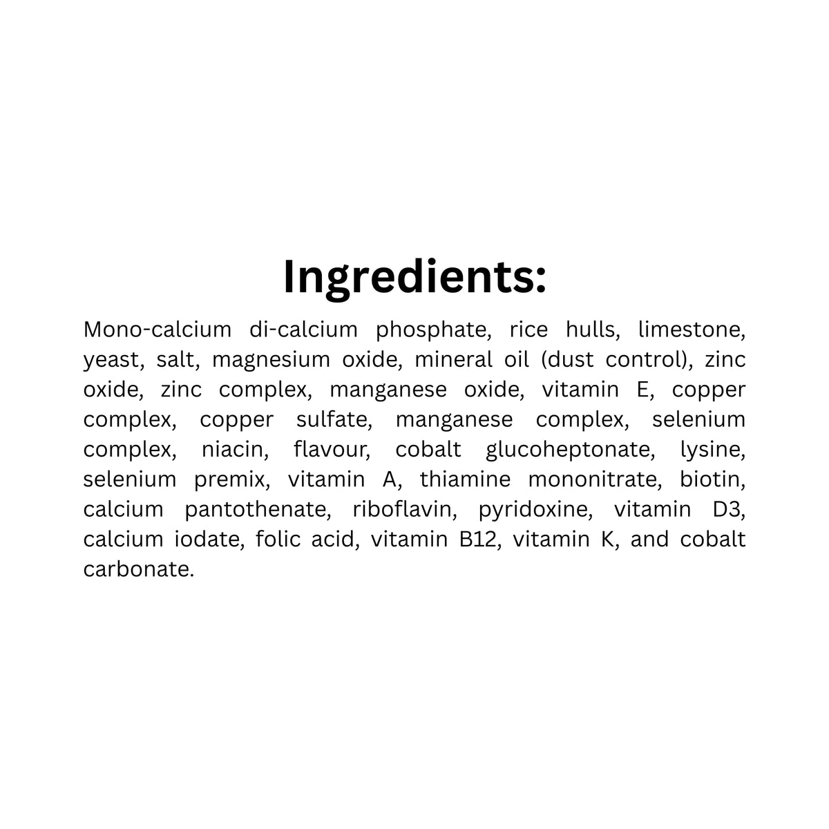 Ingredient list of Hoffman’s all-purpose mineral horse feed